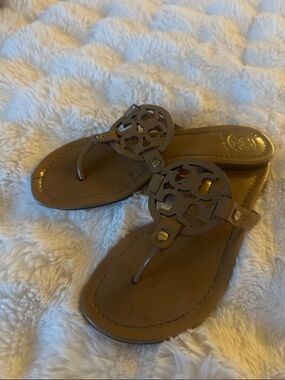 Tory Burch Brown Miller Logo Thong Sandals